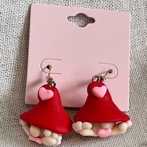 Hand Crafted Gnome Red and Pink Heart Earrings